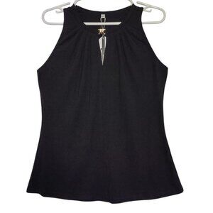 Saukole Womens Sleeveless Black Tank Top With Gold Accent Medium 65% Cotton. NWT
